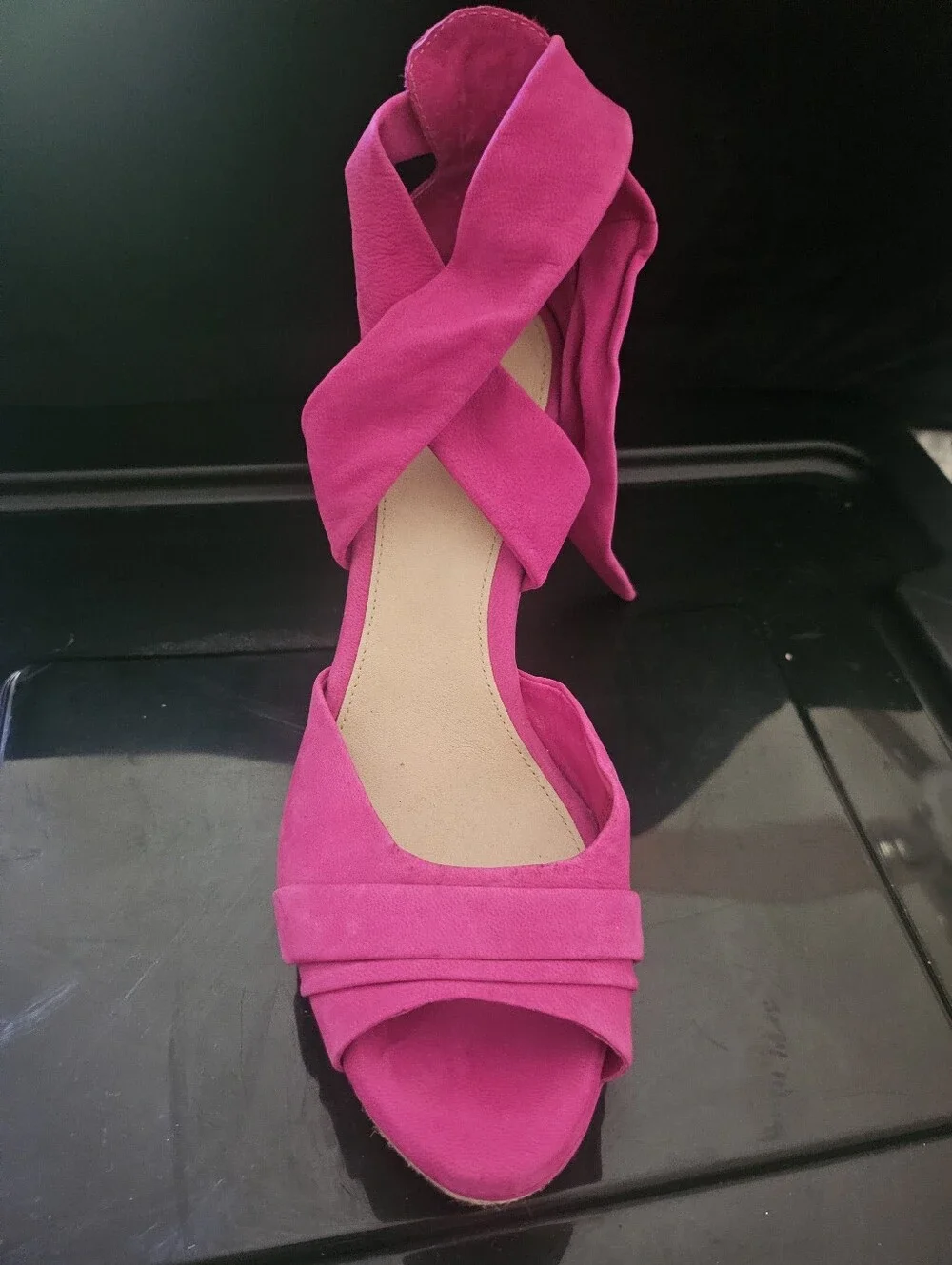 Ugg Pink Espadrille Wedge Sandals with Ankle Tie Size 8